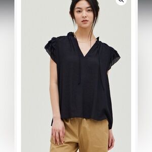 Grade & Gather Black Sheer Boho Blouse Flutter Sleeve Peasant‎ Top S